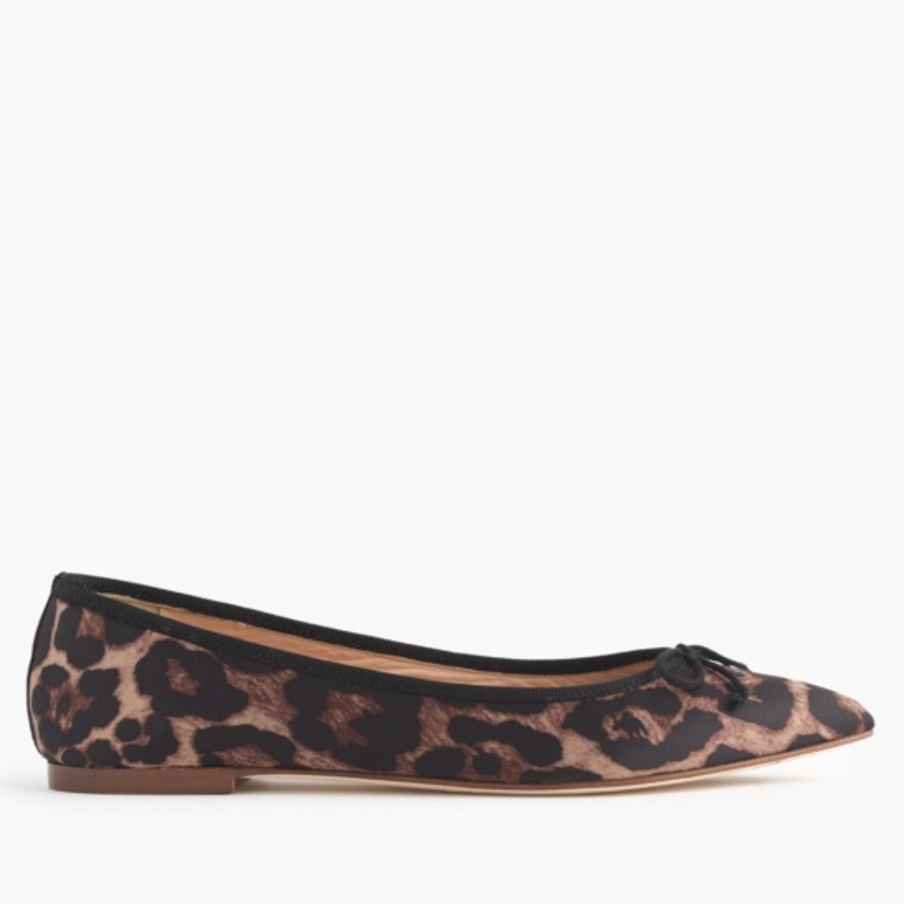 J.Crew Gemma Leopard Print Pointed Toe Flats Bow 9